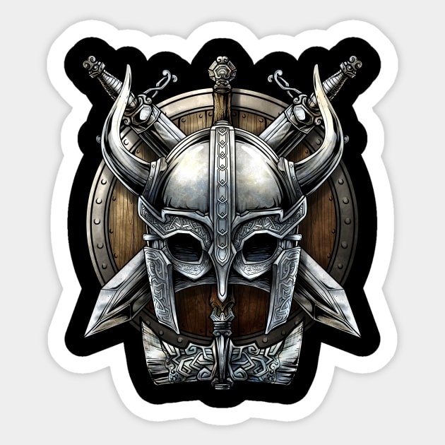 Viking Norse Mythology Viking Helmet Sword And Shield Sticker by GigibeanCreations